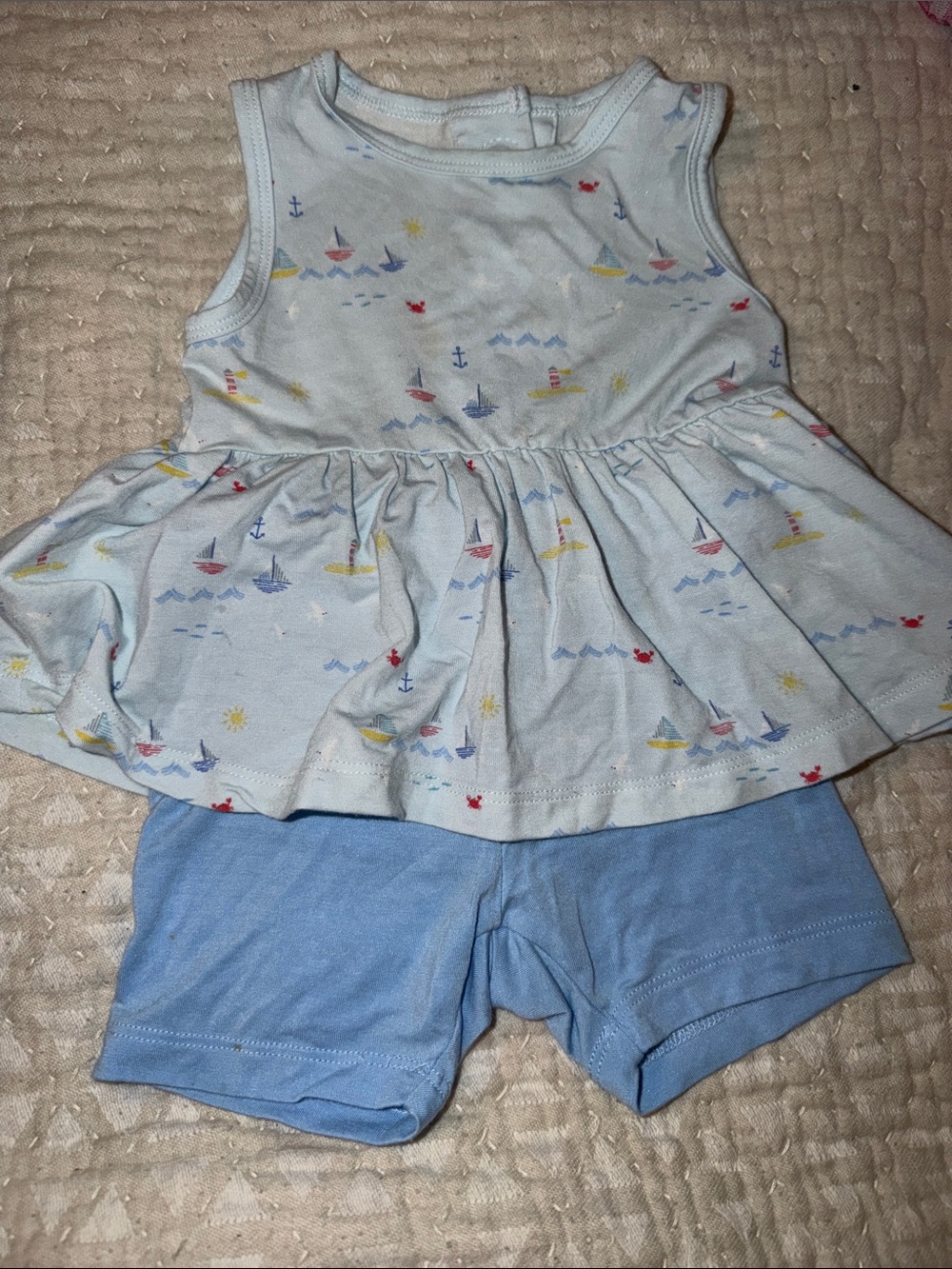 Magnetic Me - Baby Nautical Peplum Tank & Blue Shorts Set 6-9m